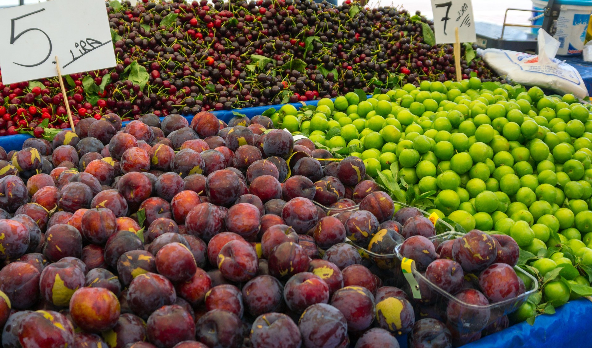 Fresh fruits and vegetables sold at oriental bazaar in Turkey