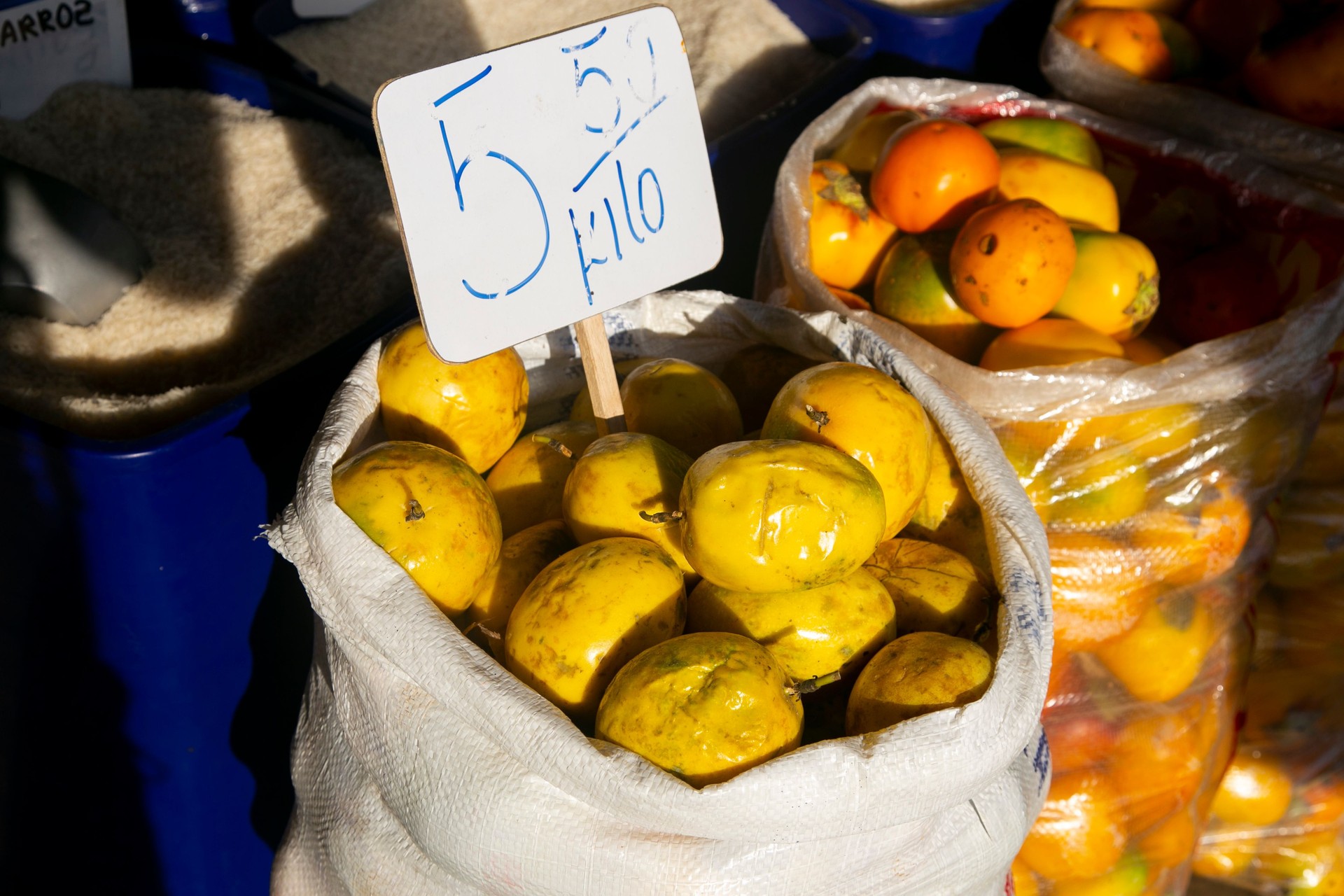 Variety of Peruvian mango from the Peruvian jungle area in a market in an area of ​​the Amazon.
